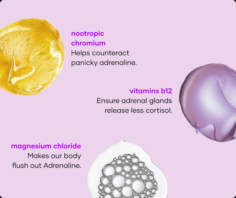 Fragrance-free Rage Squashing soak ingredients: nootropic chromium, vitamin B12 and magnesium chloride