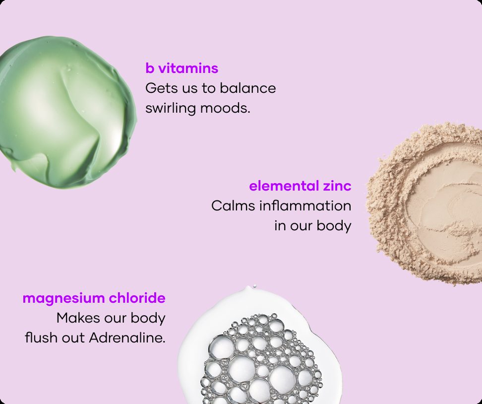 Anxiety Destroying soak ingredients: B vitamins, elemental zinc and magnesium chloride